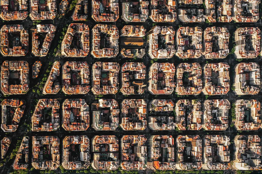 Aerial View Of Typical Buildings Of Barcelona Cityscape From Hel